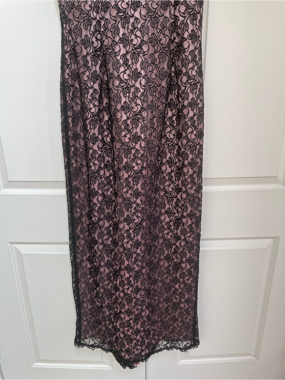 VTG Jessica McClintock Black Lace Cheongsam Gown Pink Lined Maxi Dress 10 USA - Picture 5 of 14